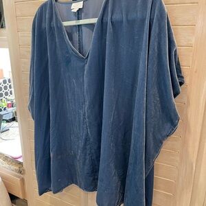 J. Jill Deep Blue crushed Velvet Pullover Cropped Blouse L/XL